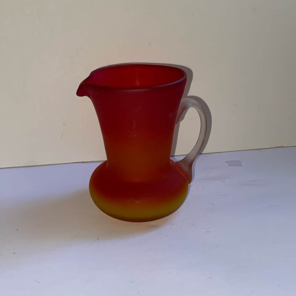 Amberina satin glass small decorative glass pitcher